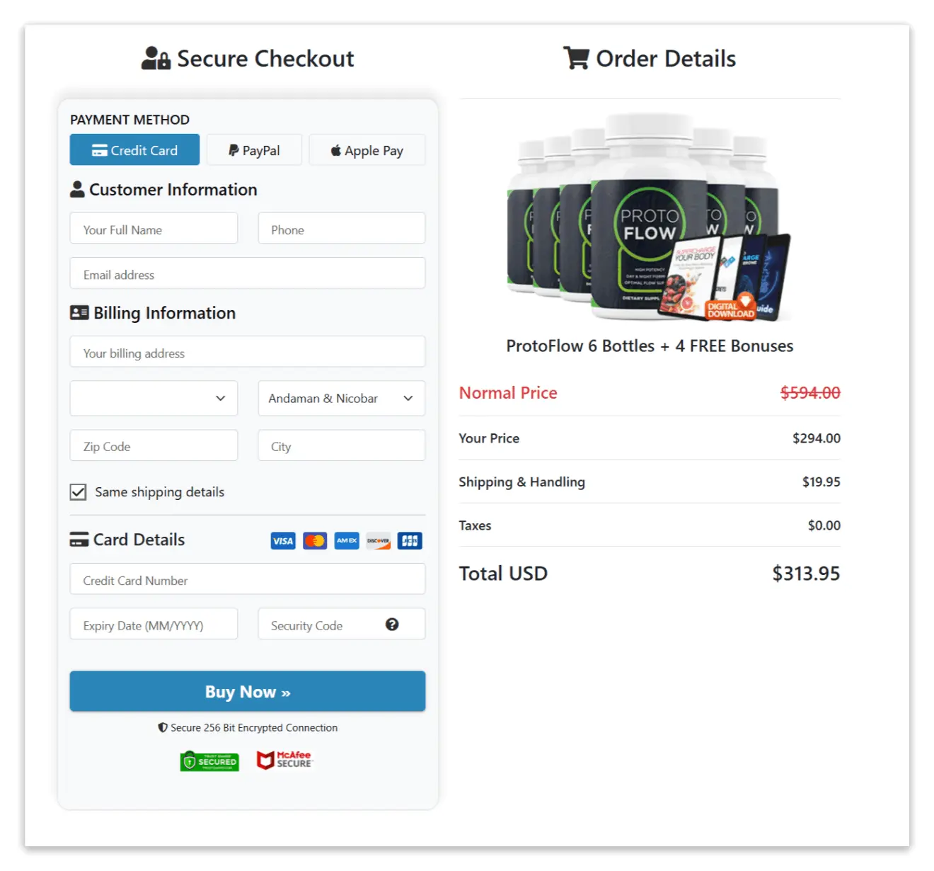 Protoflow Secure Checkout Page